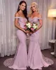 Blush Pink Vintage Afican Bridesmaid Dresses Off Shoulder Stretch Lace Satin Mermaid Long Floor Length Plus Size Wedding Guest Maid Of Honor Gowns Dress