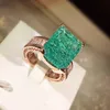 Wedding Rings Fashion 18K Gold Emerald Paraiba Couples Ring For Women Full Diamond Zircon Engagement Valentines Day Gift Jewelry 230517