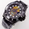 Avanadores de pulso assistem 40mm Sub preto PVD NH35A Mecânico Automático Skeloton Pttern Luminous Dial Oyster Bracelet