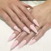 False Nails ljusrosa spetsiga med nagelkonstmönster 24 klistermärken färdiga med lim Sana889