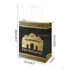 Gift Wrap 5Pcs Eid Ramadan Kraft Paper Bag With Handle Muslim Mubarak Festival Party Candy Package Bags Happy Alfitr Suppliesgift Dr Dh7Zj