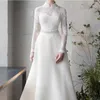 2023 Vintage Boho a line Wedding Dress lace long sleeve crystal Lace Appliques 3D Flowers Elegant Bride Gown Arabic Aso Ebi Robe De Mariage Sequins Wed Dresses
