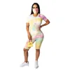 Running sets mode casual pak geprinte tie-dye ronde nek shorts met stofmasker