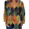 女性のブラウスシャツ幾何学的六角形プリントディープVネックボタン長袖ブラウストップ230517