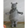 Simulazione Costumi di mascotte di ippopotamo grigio Vestito da vestito da personaggio dei cartoni animati unisex Vestito da festa all'aperto per feste di compleanno per adulti di Halloween