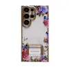 S24 Summer Flower Chromed Cases For Samsung S23 Ultra S22 Plus Luxury Floral Stylish Fashion Clear Soft TPU Camera Lens Protector Fine Hole Bling Plating Phone Cover