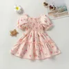 Robes de fille Toddler Girls Clothes Summer Casual A-line Dress Pink Short Puff Sleeve Floral Print