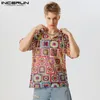 Men's T Shirts Casual Fashion Style Tops INCERUN Men Funny Printed Hooded T-shirts Handsome Male Short Sleeved Camiseta S-5XL 2023