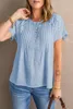 Sky Blue Crochet Eyelet Short Sheeves Top 2023 Hot New H0BC#