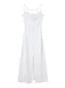 Robe De Soirée De Mariage Robes Pour Femmes 2022 Spaghetti Sangle Élégante Robe En Satin Blanc Sexy Dos Ouvert Découpé Robe Midi D'été