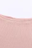 Haut en tricot gaufré rose à large col droit E5OU #