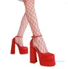 Kledingschoenen dames sandalen zomer 2023 sexy 14 cm dik hoge hakken platform zwarte rode bruiloft pompen vrouwen