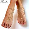 Neue sexy Metallketten-Fußkettchen für Frauen, Barfußsandalen, Knöchelarmbänder, goldene Beinkette, Knöchelbikini, Strandfußschmuck, Netzknöchel2304