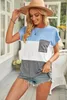 Sky Blue ColorBlock Pocketed Cap Sleeve Top 2023 Hot New 06ew#