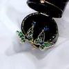 Dangle Earrings QTrendy Butterfly For Women With Green Zircon Stone Noble Gold Color Lace Small Drop Earring Fashion Dangler Jewelry