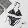 2023SS Högklassiga kvinnor badkläder Fashion Letter Print Bikini Short Set Thongs Fashion Bra Beach Party Sexig Push Up Bandage Bathing Swim Wear Water Sports klk