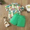 Kledingsets Peuter Kinderen Jongens Stukken Outfit Kleding Dieren Bladeren Print Shirts met korte mouwen en effen kleur shorts Zomerset