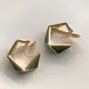 S3675 Vintage Geometric Triangle Green Emamel Studörhängen för kvinnor S925 Silvernål ihålig utan hål öronklipp