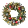 New 30CM Led Christmas Wreath Artificial Pinecone Red Berry Garland Hanging Ornaments Front Door Wall Decorations Xmas Tree Wreath