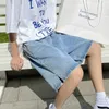 Heren shorts Koreaanse stijl zomer heren blauw baggy short jeans streetwear wide been denim shorts zwart mannelijk merk 230518