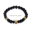 Beaded Luxury High Quality Micro Pave Black Cz Zirconia Gold King Crown Charm Bracelet Men Dl Polish Matte Stone Bead Handma Dhgarden Dh97K