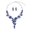 Wedding Jewelry Sets Luxury Big Blue Water Drop Flower Crystal Bridal Jewelry Sets Women Statement Gold Color Necklace Earrings Set For Wedding 230518