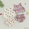 Clothing Sets Newborn Baby Girls Summer Clothing Sets 0-24M Infant Floral Print Sleeveless Backless Tanks TopsandShorts Holiday Casual Outfits