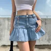 Spódnice rok lipat mini jeansowy y2K punk harajuku celana pendek dżinsy pinggang tinggi musim panas wnita ruffle moda Korea 230517