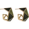 S3675 Vintage Geometric Triangle Green Emamel Studörhängen för kvinnor S925 Silvernål ihålig utan hål öronklipp