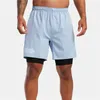 Shorts masculinos Tamanho europeu de verão 2 em 1 shorts atléticos Treinamento masculino Shorts elásticos respiráveis ​​rápidos seco