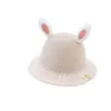 Berets Pink Ears Children Hat Spring Autumn Girls Knitted Fsherman Baby Sun Child Protection Warm Basin