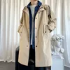 Trench dos casacos masculinos quebra -vento para homens outono da primavera e inverno Longa tendência encapuzada Loue Tamar de tamanho grande casual amantes casuais Jaqueta unissex