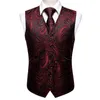 Gilets pour hommes élégants hommes gilet robe soie brodé rouge bordeaux Paisley fleur costume formel gilet cravate ensemble veste mariage Barry