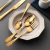 Dinnerware Sets 4/8/16/24Pcs European Cutlery Sets Kitchen Knife and Fork Spoon Embossed Western Tableware Retro Stainless Steel Dinnerware Set 230518