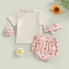 Kläduppsättningar Småbarn Infant Baby Girls Summer Clothing Set Outfit Kort ärm T-shirt med blommiga tryckshorts och pannband
