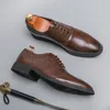 New Black Mens Formal Shoes Brogue Lace-up Brown Round Toe Handmade Business Wedding Men Dress Shoes Size 38-46