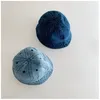 Caps hoeden opvouwbare baby denim emmer hoed vintage kinderen zonbeveiliging caps zomer visser hoed winddichte riem jongens meisjes zonneschade hoed 230517