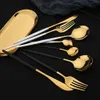 Dinnerware Sets 24Pcs Luxury Mirror Gold Dinnerware Cutlery Set Stainless Steel Tableware Set Home Steak Knife Fork Spoon Flatware Silverware 230518