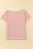 pink Wide High Straight Neck Waffle Knit Top E5OU#