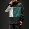 Jaquetas masculinas Spring Spring Sized Capeled Jacket Loose Contrast Color Stitching Homem Men japonês massinha e de casacos