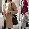 Fur Spring Women Fashion Stand Collar Coats Long Woolen Coat Office Ladies Plus size Jacket Top