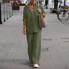 Women s Two Piece Pants Set pakaian olahraga wanita katun Linen setelan baju lengan panjang longgar kasual 2 potong untuk 2023 230517