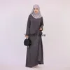 Ethnic Clothing Abaya Muslim Woman Solid Color Crinkle Fabric Modest Dresses CasuaI Islamic Dubai Turk Under Garment Ramadan Eid