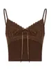 Camisoles Tanki Heyoungirl Lace Patchwork Brown Vintage Tank Top dla kobiet Summer Y2K estetyczna moda w dekolcie mody camisole retro eleganckie topy 230518