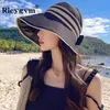 Chapeaux à larges bords Seau UPF50 Vinyl Sun Hat Stripe Femme Protection UV Pliable Casual Sunhat Summer Outdoor Beach Lady Sunscreen Cap 230517