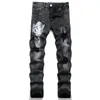 Мужские дизайнерские джинсы вышивая хип -хоп джинсовые брюки мужчина разбитые отверстия эластичные тонкие брюки карандаш