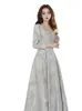Party Dresses Sky Blue V-neck Evening Dress Women Nine-quarter Sleeve Embroidered Cocktail Elegant Classic Pleated Prom Gown