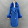 Cappotto da donna in lana 2023 con polsino con collo in vera pelliccia da donna Elegante cintura in lana di cashmere con cintura in stile inglese da donna lunga