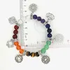 JLN Seven Chakra Symbol Charm Bracelet Yoga Healing Stone Amethyst Quartz Stretch Bracelets Gift For Man And Woman