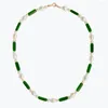 Choker Handcrafted Natural Freshwater Pearl Strand Necklace Green Stones String Collar Chain Fashion Beaded Neck Chains